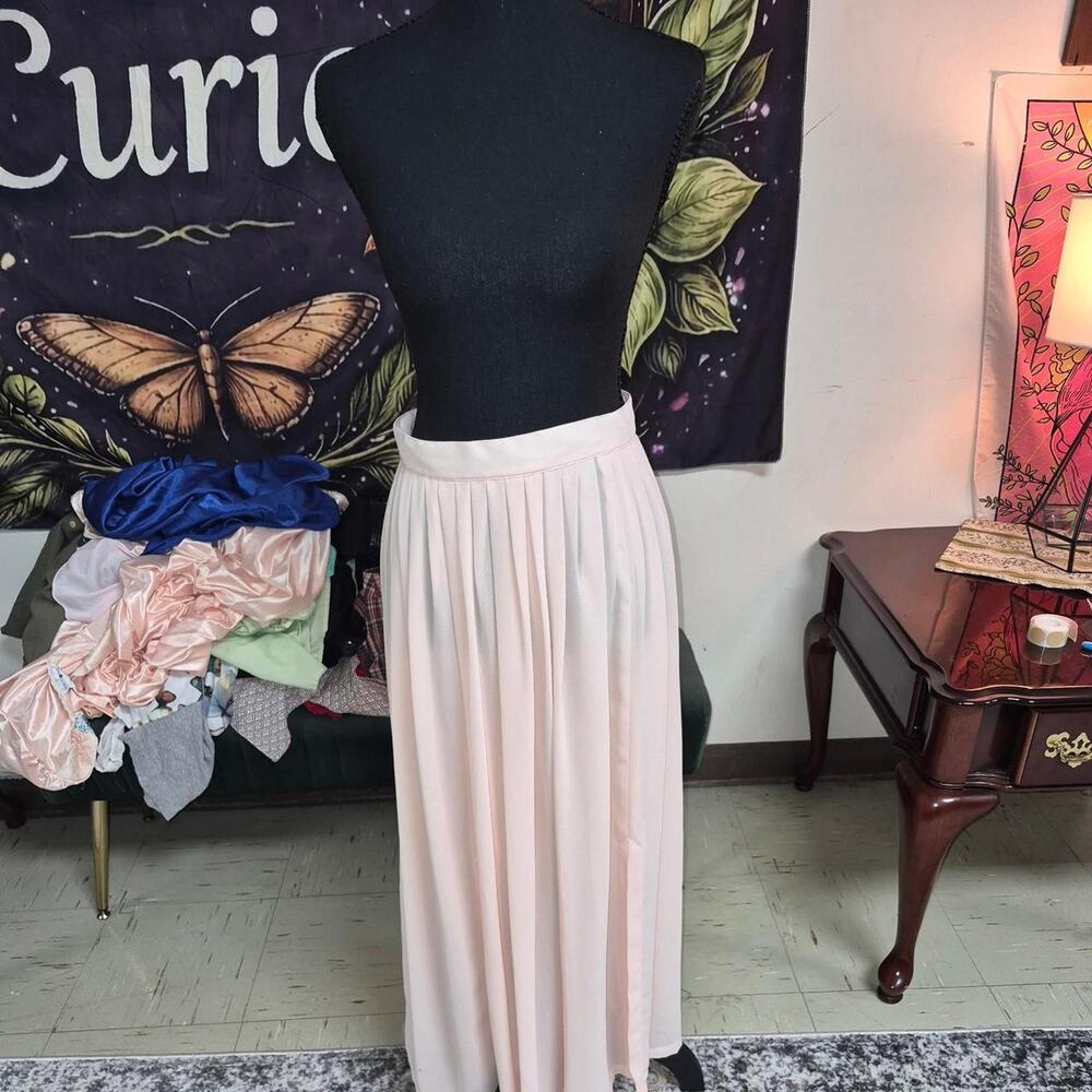Vintage pink polyester maxi skirt